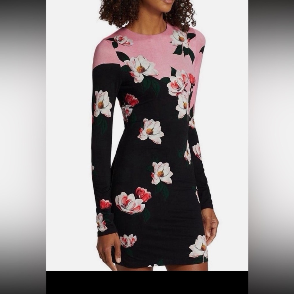 NWT Alice + Olivia size 4/6 Delors mini dress after dark black pink floral